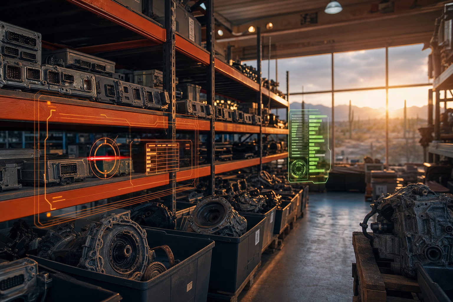Bodega moderna de autopartes usadas con inventario digital